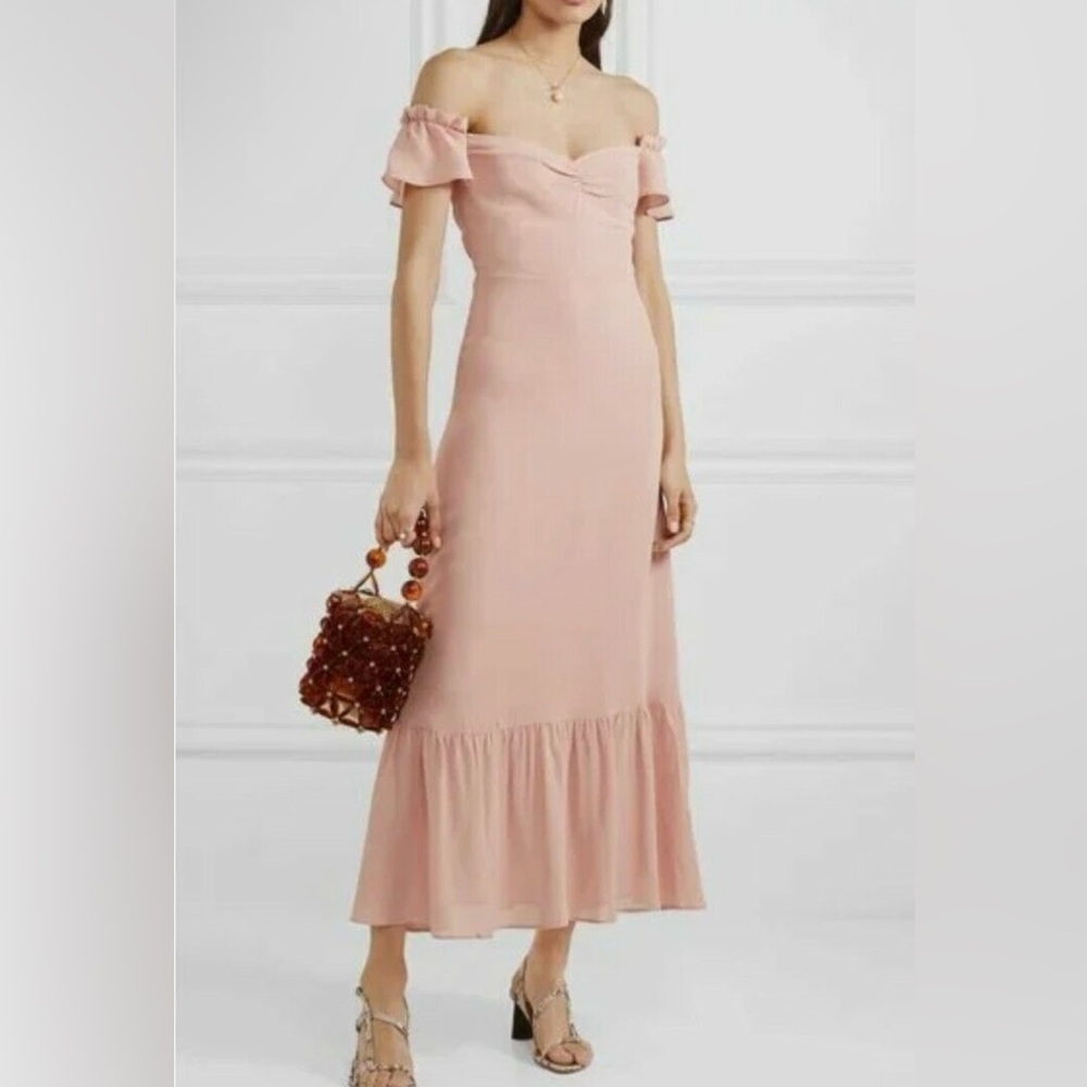 REFORMATION BUTTERFLY OF THE SHOULDER RUFFLE,CREPE MIDI DRESS,NEW WITHOUT TAGS - Picture 1 of 11
